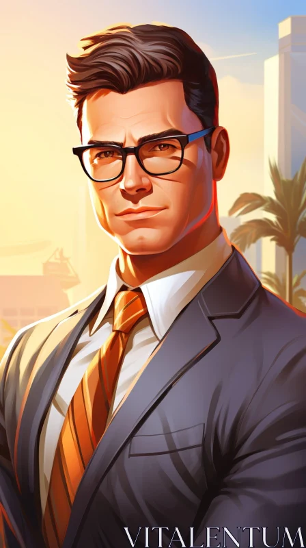 Stylish Young Man in Suit and Glasses - Urban Portrait AI Image