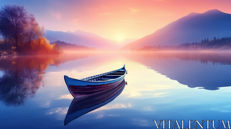 Tranquil Sunrise: Lake and Mountains Landscape AI Image