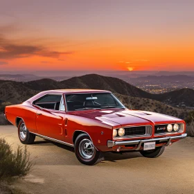Vintage Muscle Car at Sunset: Captivating Celebrity Photography