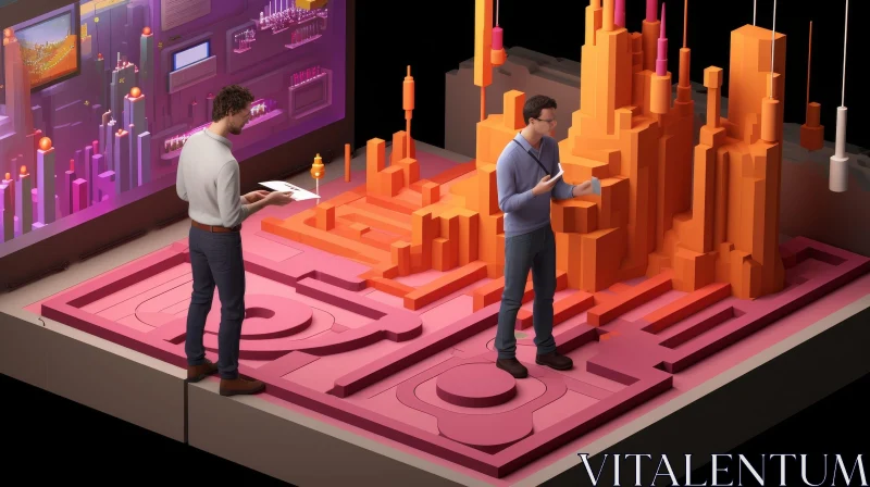 AI ART Virtual City Encounter: Men in Casual Attire with Briefcases