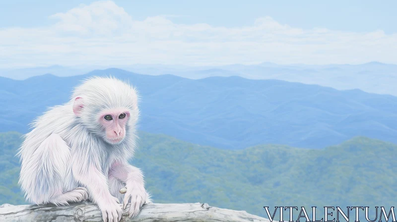 White Monkey Painting in Mountain Landscape AI Image