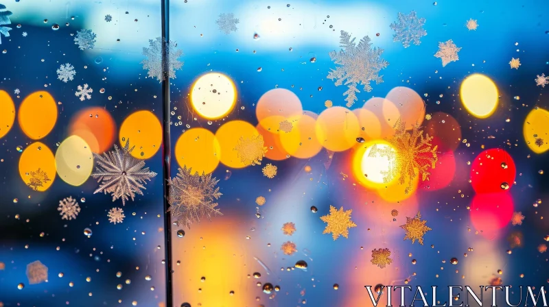 Winter Window Scene: Serene Beauty Captured in Snowflakes AI Image