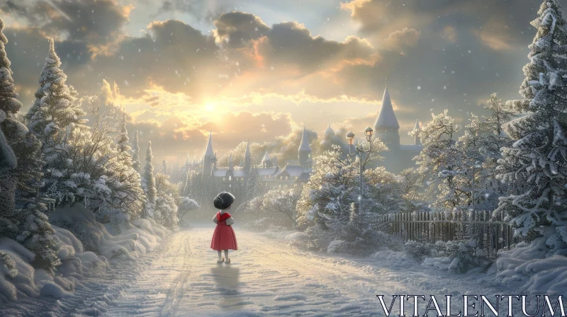 AI ART Winter Wonderland - Christmas Girl in Red Coat