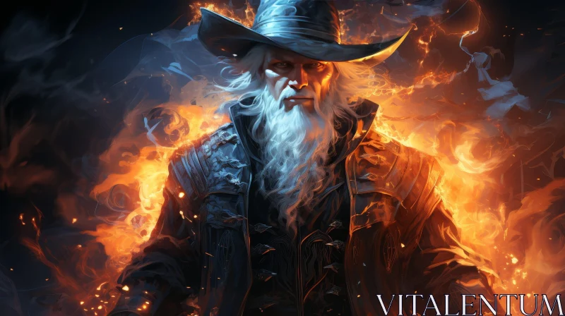 Wizard Painting in Dark Room with Fire - Fantasy Art AI Image