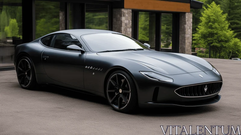 Black Maseratti Parked in Front of a House | Minimalist Strokes | Exquisite Craftsmanship AI Image