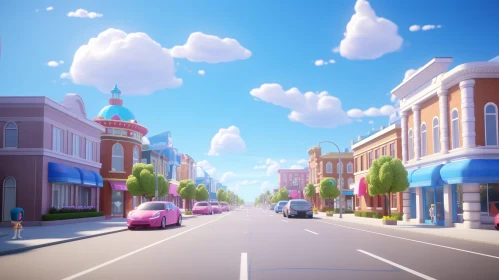 Charming Cartoon Town Street Scene