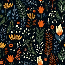 Dark Blue Floral Seamless Pattern