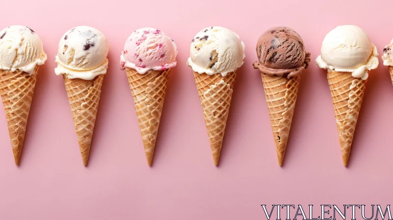 Delicious Melting Ice Cream Cones on Pink Background AI Image