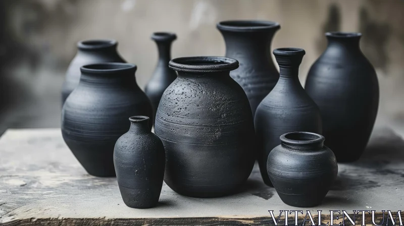 Elegant Collection of Ceramic Vases on a Wooden Table AI Image