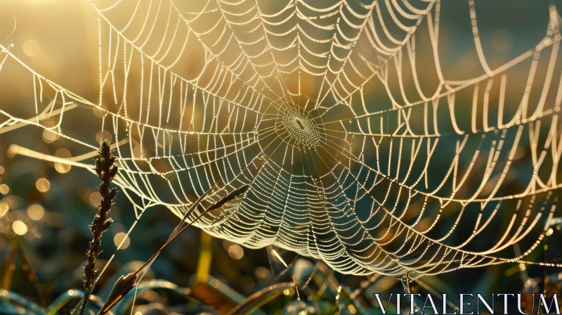 Enchanting Spider Web in Morning Dew: A Captivating Close-Up AI Image