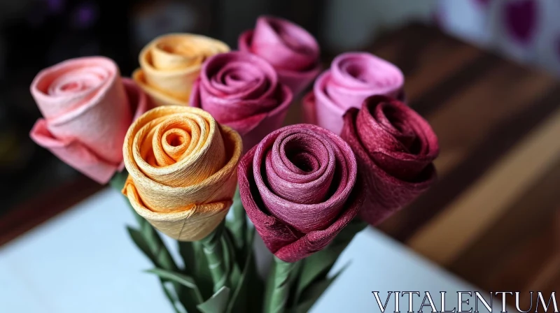 Exquisite Handmade Paper Roses Bouquet - Vibrant Colors AI Image