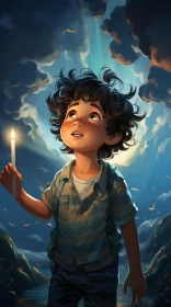 Hopeful Boy with Candle in Dark Painting