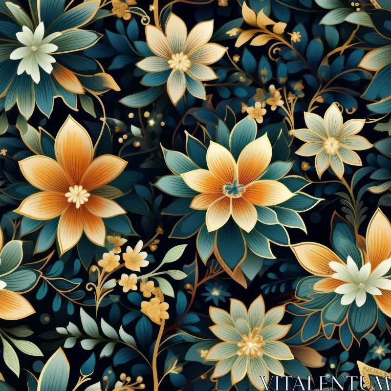 AI ART Luxurious Floral Pattern on Dark Blue Background