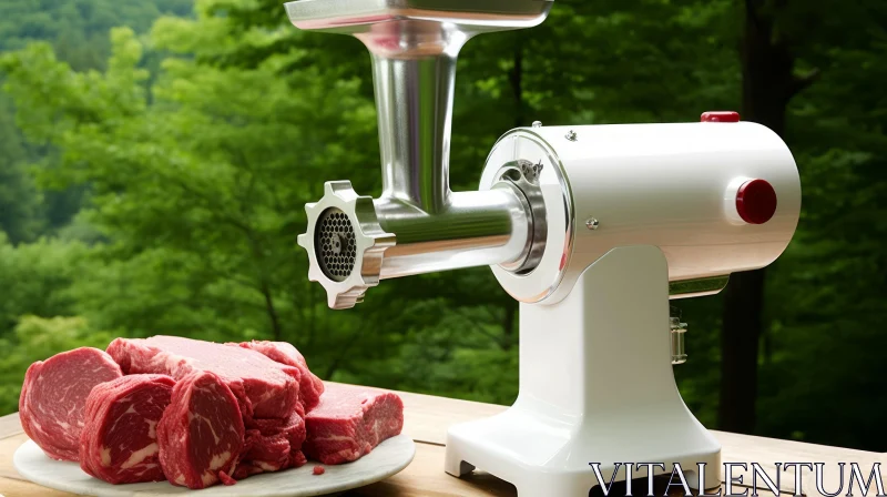 Modern Electric Meat Grinder in Outdoor Setting AI Image