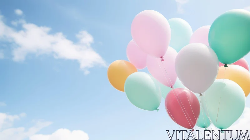 Pastel Balloons in the Sky - Whimsical Celebration AI Image