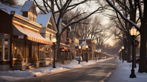 Snowy Small Town Street Scene