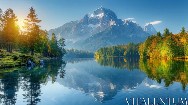 Tranquil Mountain Lake Fall Landscape AI Image