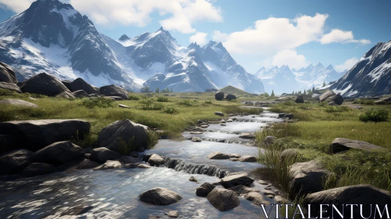 Tranquil Mountain River Landscape AI Image