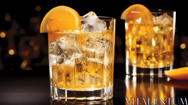AI ART Whiskey Glasses on the Rocks with Orange Slices