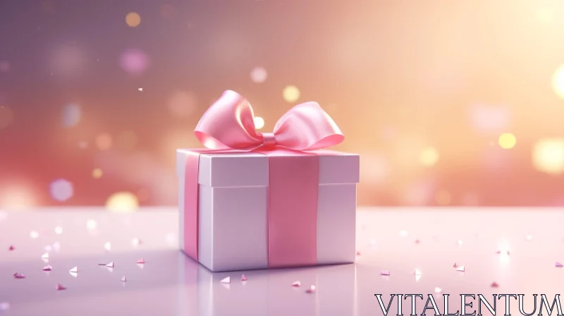 White Gift Box 3D Rendering with Pink Ribbon and Bow AI Image