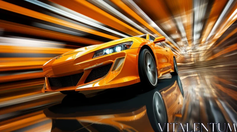 Yellow Sports Car Speeding Through Tunnel AI Image