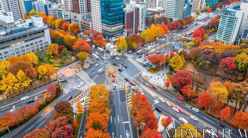 AI ART Bustling Intersection in Seoul, South Korea | Autumn Aerial View