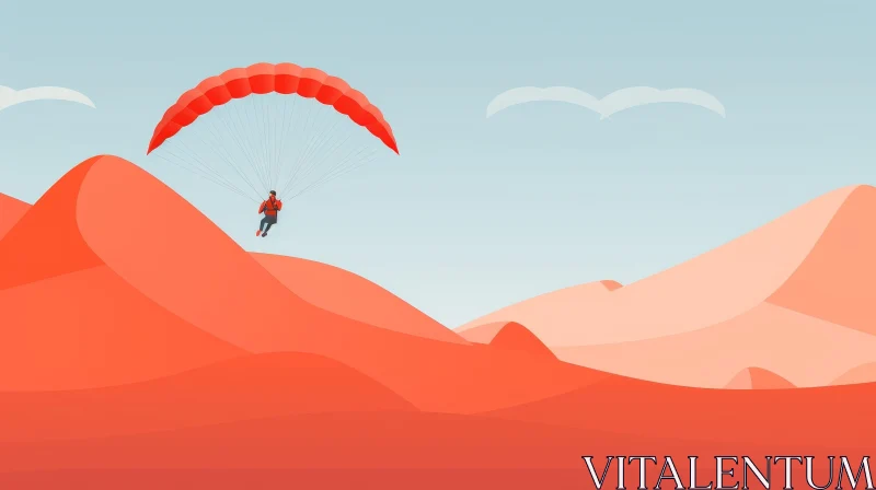 Cartoon Paragliding Over Desert Landscape AI Image