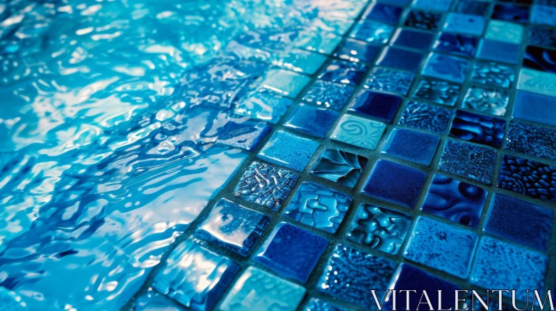 Close-Up View of a Deep Blue Swimming Pool with Rippling Water and Blue Tiles AI Image