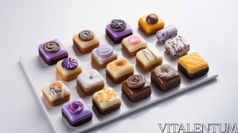 Delicious Petit Fours: Colorful Treats on a Plate AI Image