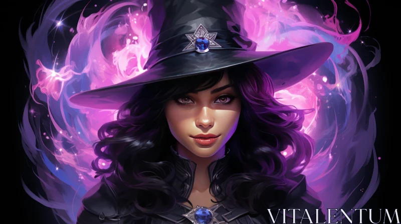 Enchanting Witch Portrait with Purple Hair AI Image