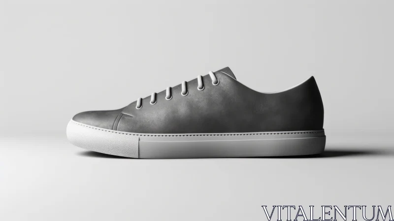 Minimalistic Dark Gray Leather Sneaker with Untied Shoelaces AI Image
