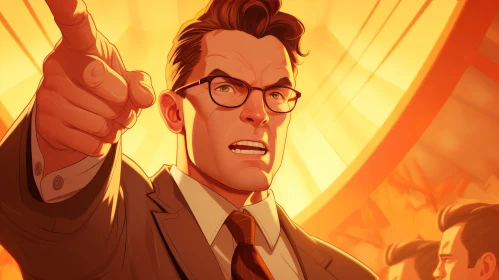 Passionate Man Illustration in Suit and Glasses