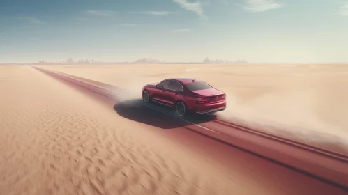 Red Car Driving on Desert Road