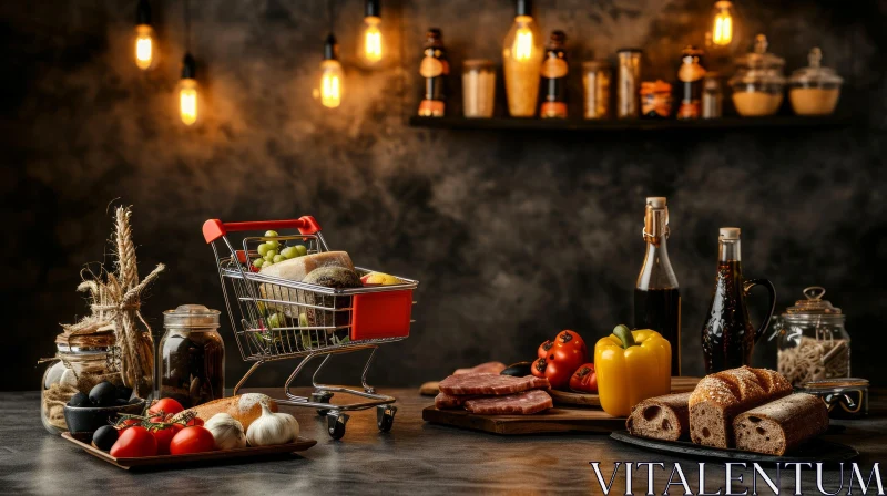Still Life: Shopping Cart Filled with Groceries AI Image