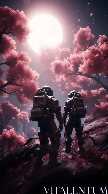 Unreal Engine 5 Futuristic Space Exploration amidst Cherry Blossoms AI Image