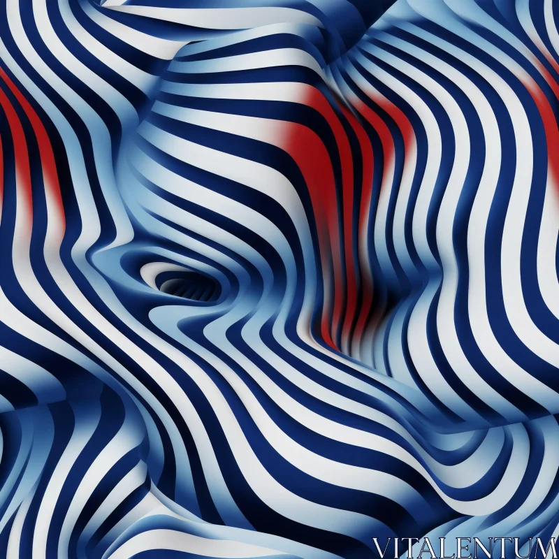 Wavy Surface with Red and Blue Stripes | 3D Rendering AI Image