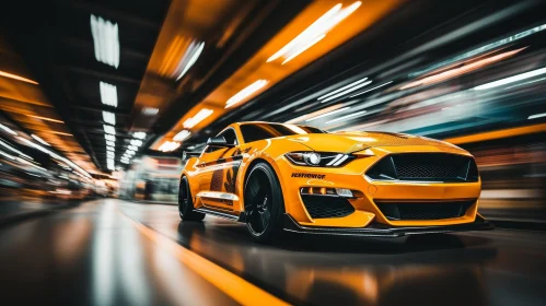 Yellow Ford Mustang Shelby GT500 Eleanor Speeding Through Tunnel