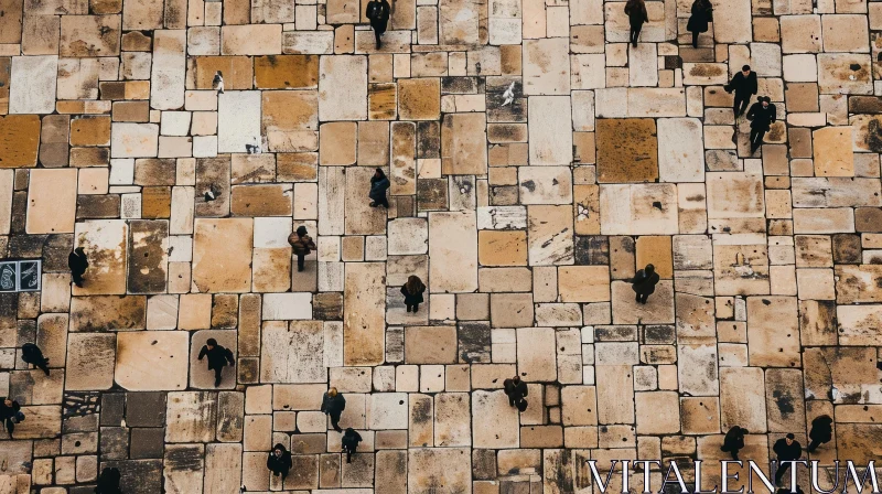 Aerial View of People Walking on Stone-Paved Square | Tranquil Scene AI Image
