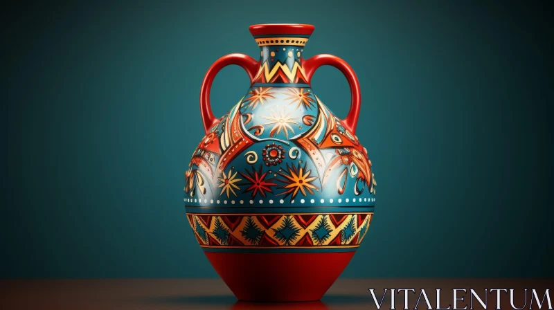 AI ART Colorful Hand-Painted Ceramic Vase with Geometric Patterns and Floral Motifs