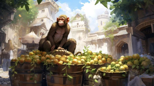 Curious Monkey Painting in Marketplace