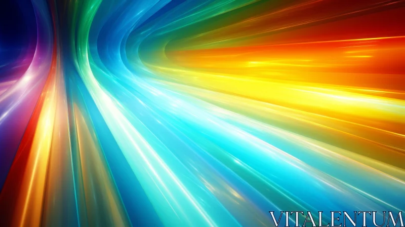 Curved Tunnel with Bright Light and Rainbow Colors AI Image