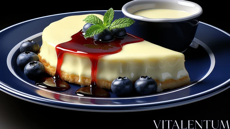 Delicious Cheesecake with Blueberries and Berry Sauce AI Image