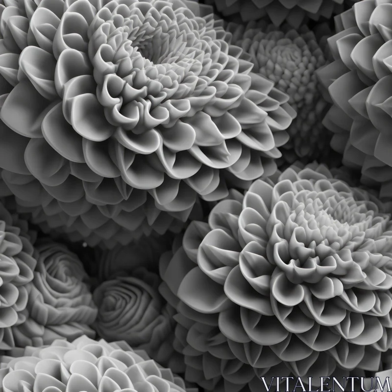 Detailed Monochrome Dahlia Flowers Composition AI Image