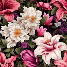 Elegant Floral Pattern - Dark Green Background