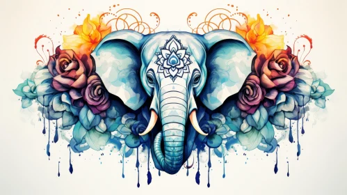 Elephant Head Watercolor Painting | Mandala Decor | Vibrant Colors