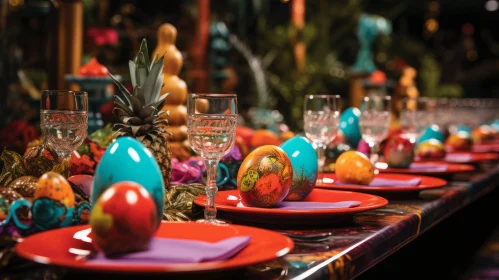 Extravagant Easter Table Setting with Rich Colors and Chicano Inspirations