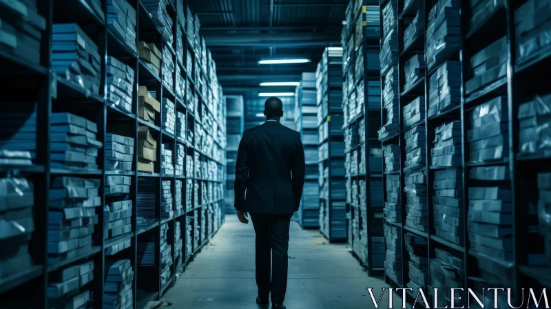 Lonely Businessman in Warehouse AI Image