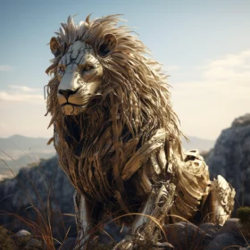 Majestic Metallic Lion: An Artistic Blend of Wilderness and Technology