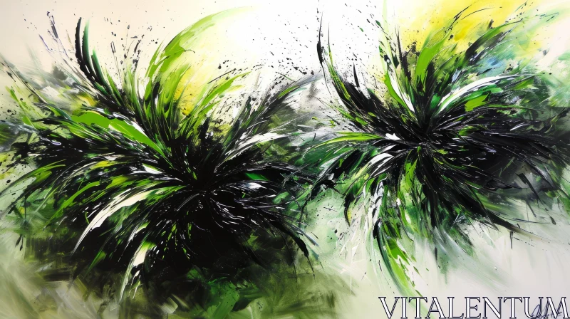 AI ART Modern Abstract Painting in Green and Black | Dynamic Composition