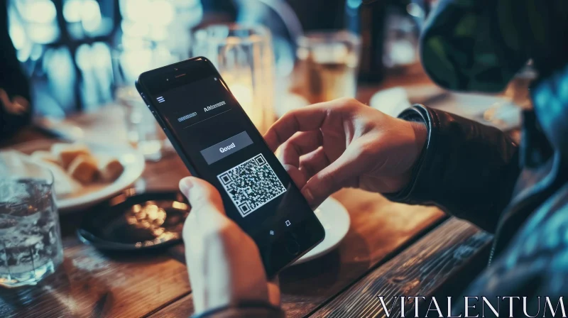 QR Code Scanning in a Restaurant or Cafe AI Image
